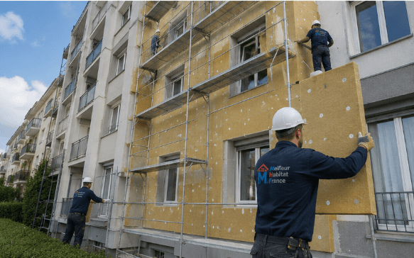 Immeuble en copropriété après isolation thermique par l'extérieur — rénovation énergétique MHF